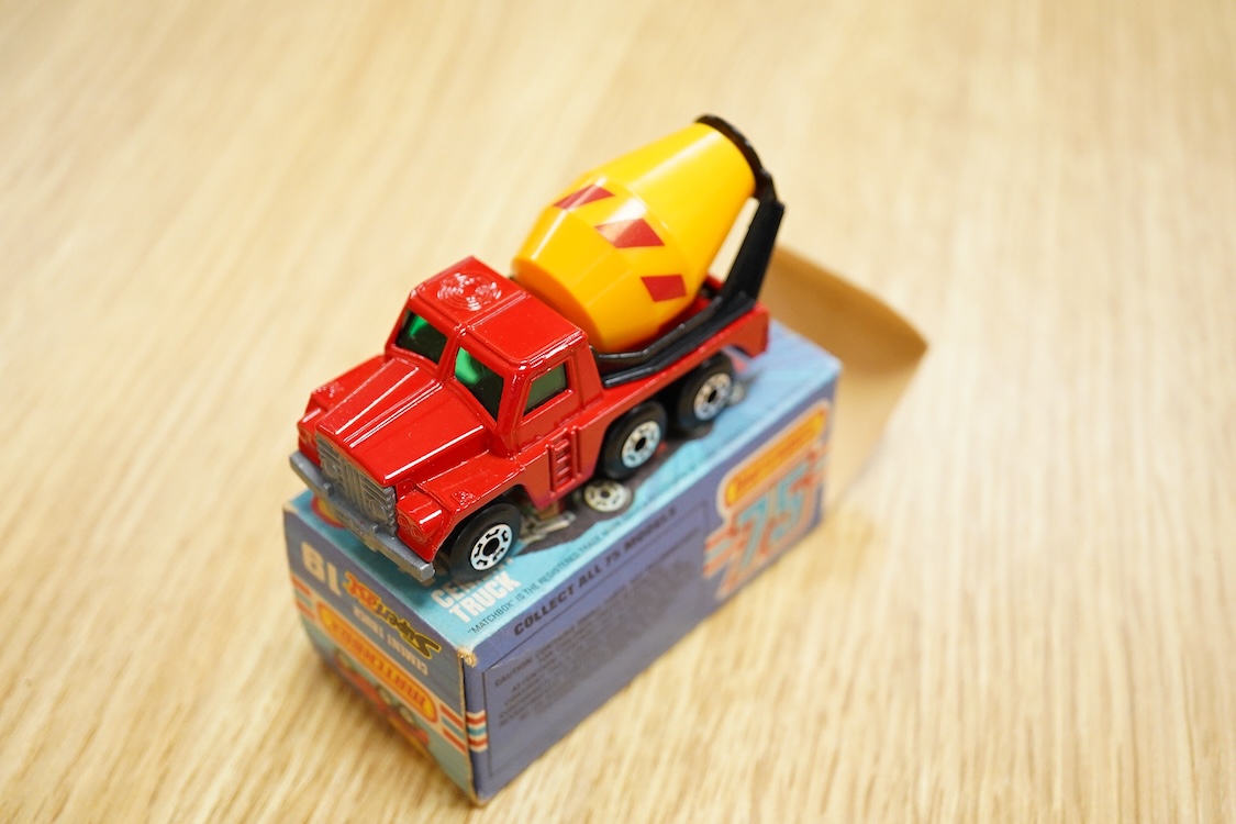 Twelve boxed Matchbox Superfast and Rola-matics 1-75 vehicles; rescue hovercraft (2), Porsche turbo (3), Mercedes tourer (6), Rover 3500 (8), car transporter (11), the Londoner bus (17), Silver Jubilee bus, cement truck